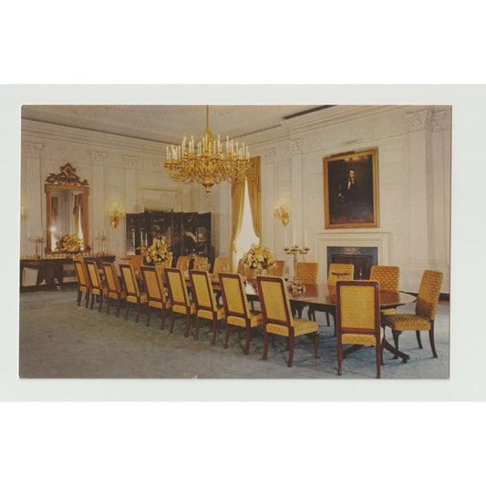 DC Washington White House State Dining Room Interior Postcard Chrome Unused