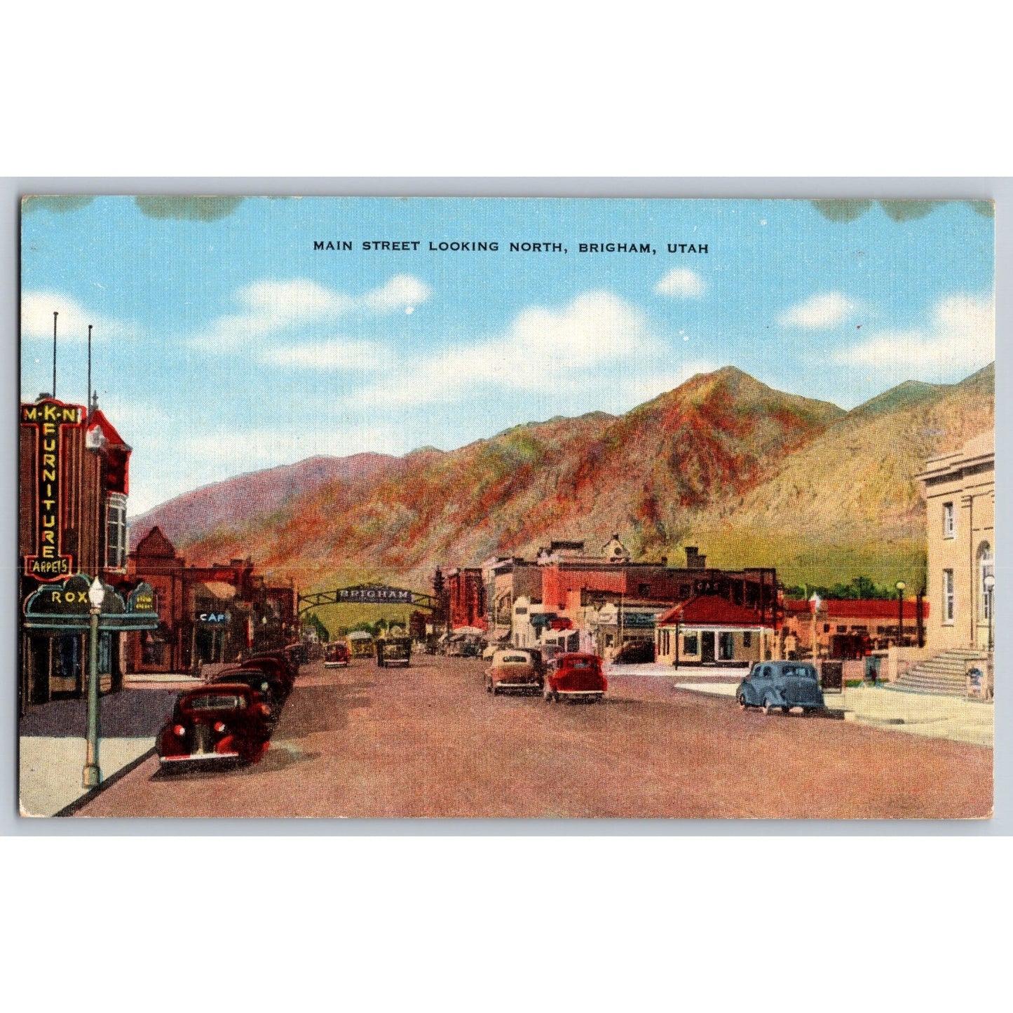 Brigham UT Utah Main Street Looking North 1930s Linen Postcard Unused