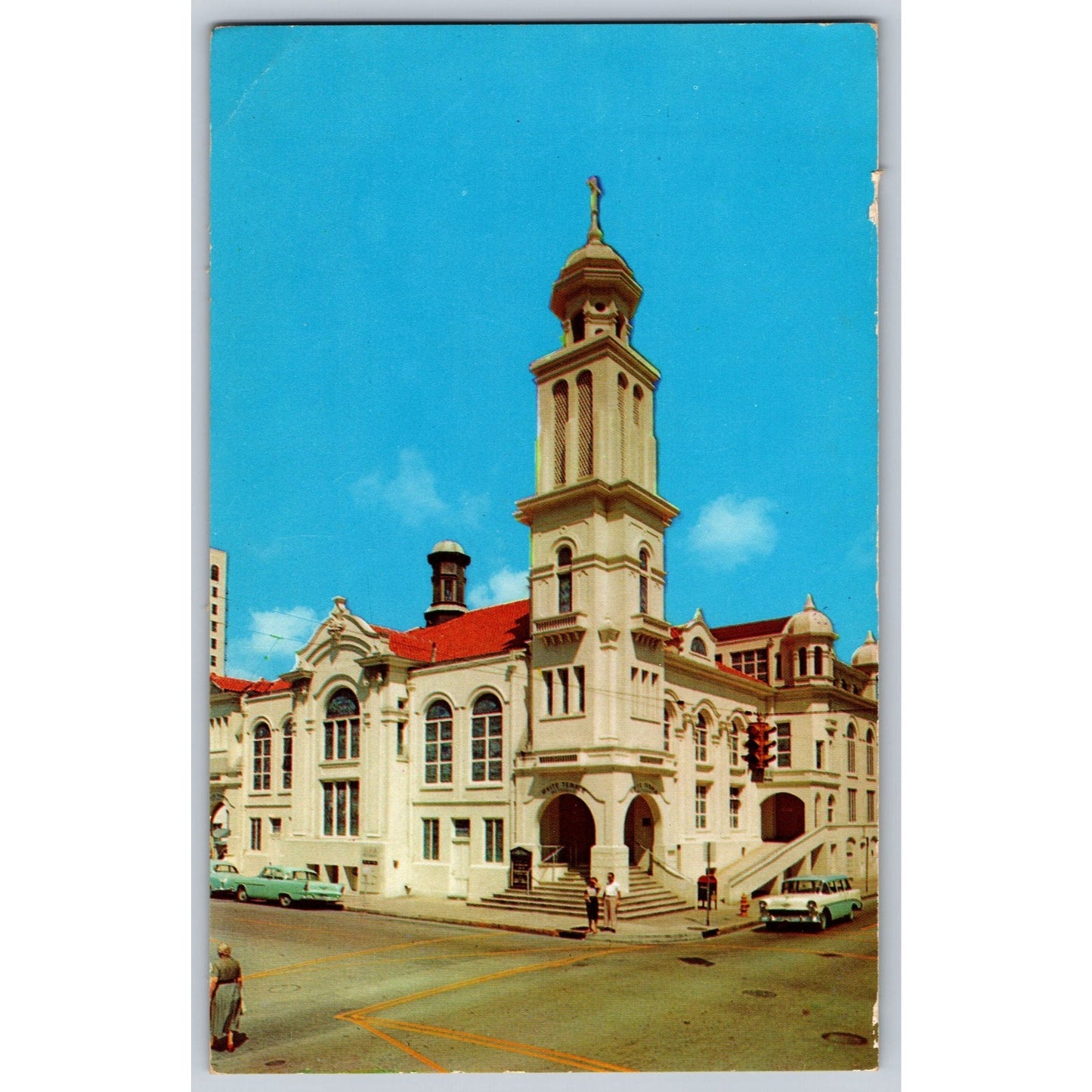 Miami FL Florida White Temple Methodist Church 1950s Chrome Postcard Unused