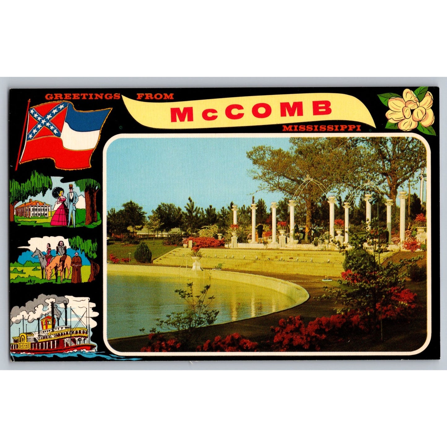 McComb MS Mississippi Greetings Edgewood Park Azalea Trail Postcard Deep South