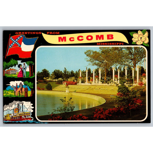 McComb MS Mississippi Greetings Edgewood Park Azalea Trail Postcard Deep South