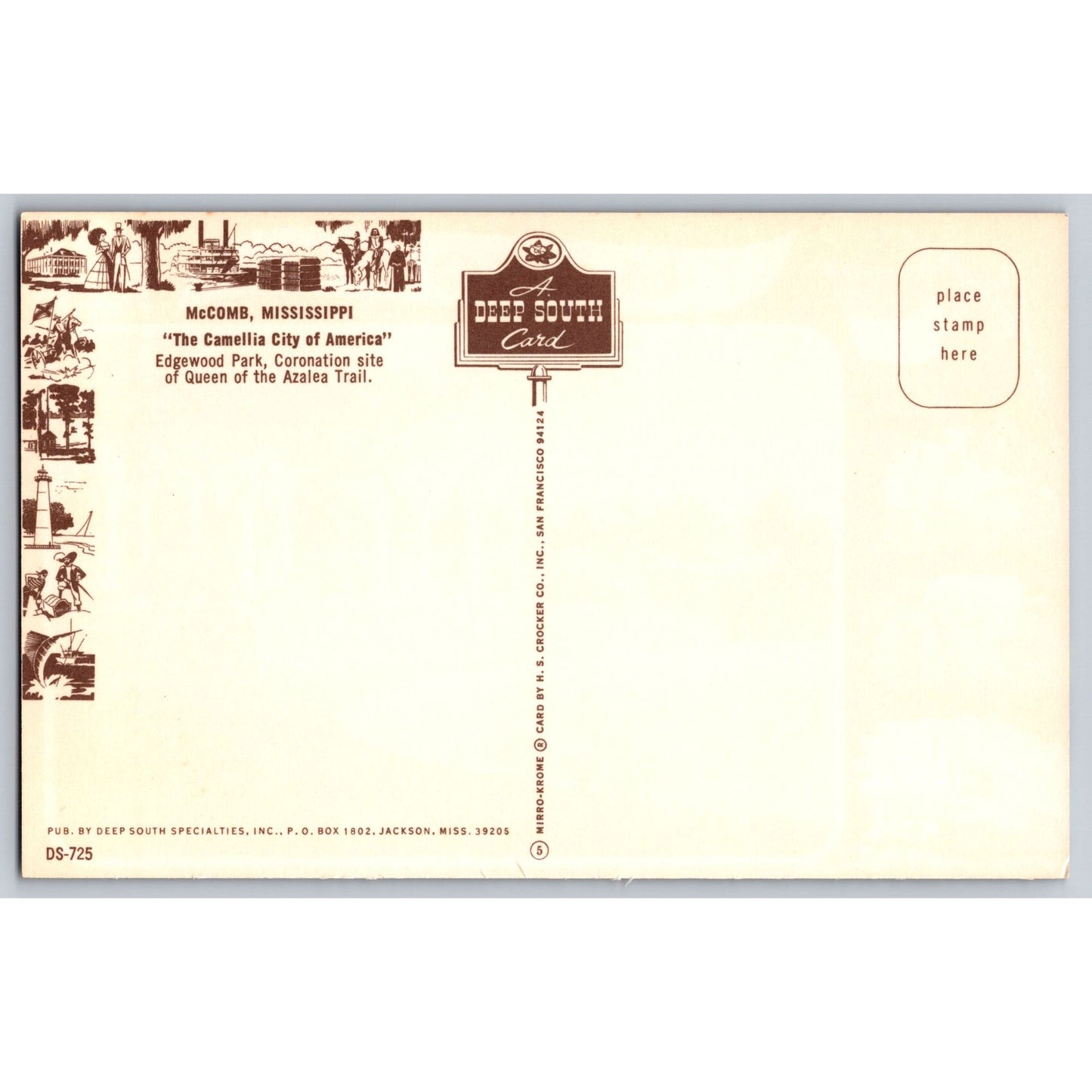 McComb MS Mississippi Greetings Edgewood Park Azalea Trail Postcard Deep South