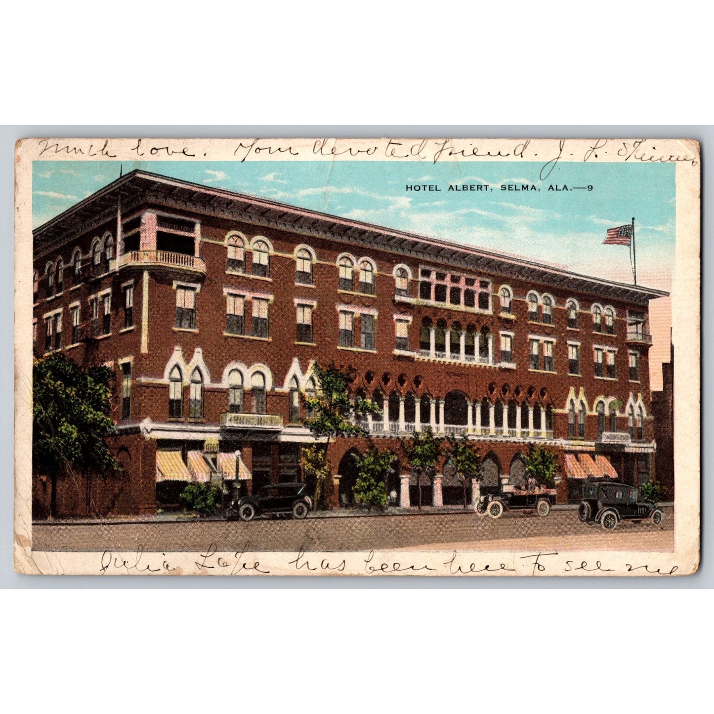 Selma AL Alabama Hotel Albert 1920 White Border Postcard Used No Stamp