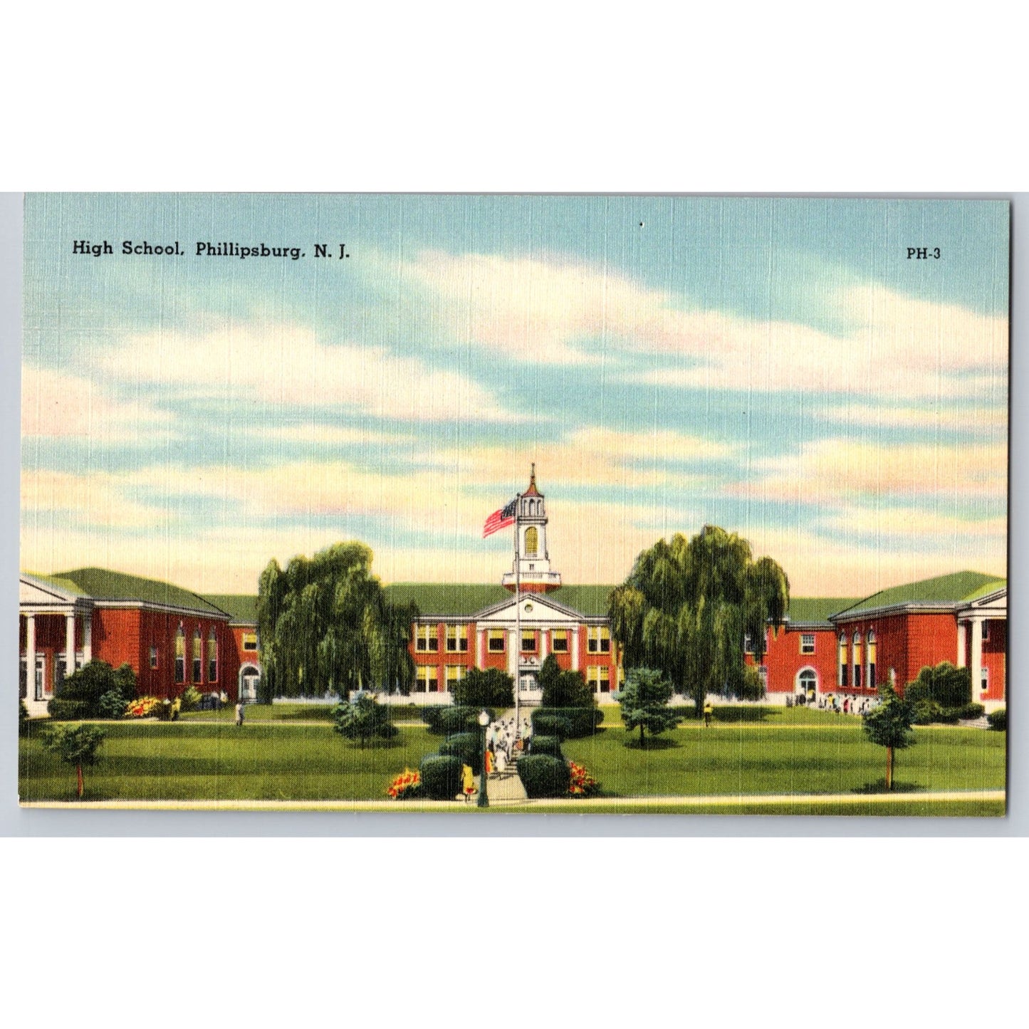 Phillipsburg NJ New Jersey High School Linen Postcard Mebane Greeting Card