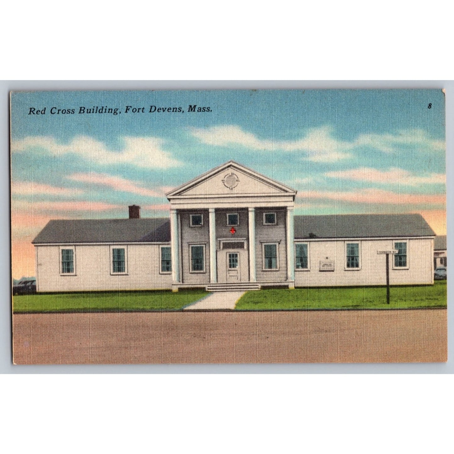 Fort Devens MA Massachusetts Red Cross Building Linen Postcard Unused