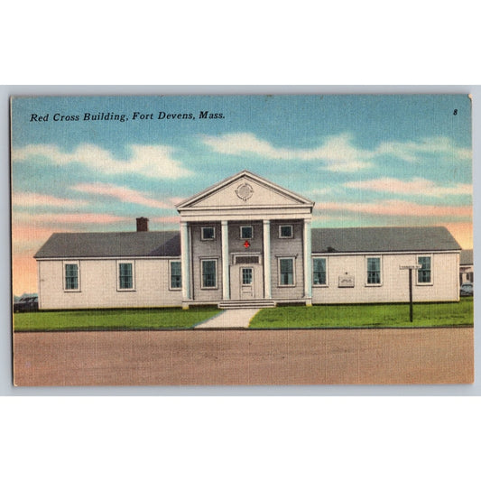 Fort Devens MA Massachusetts Red Cross Building Linen Postcard Unused