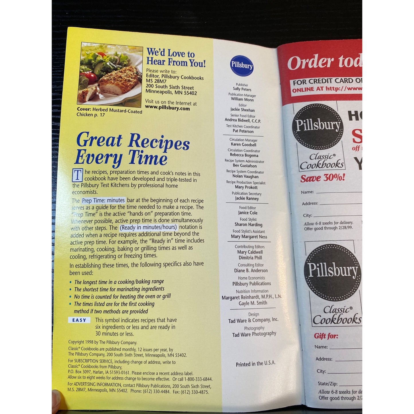 Pillsbury Classic 1998 Cookbook Booklet Chicken Beef & Pork 175 Recipes