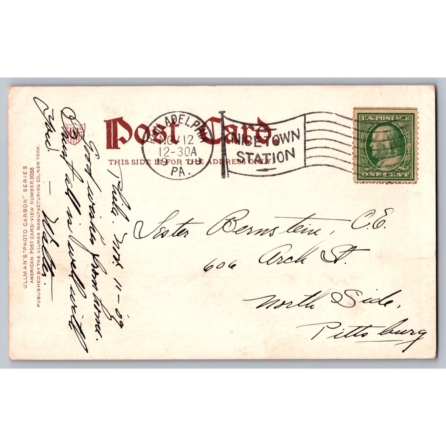 Philadelphia PA Pennsylvania Broad Street Postcard Ullmans Photo C & E 1904