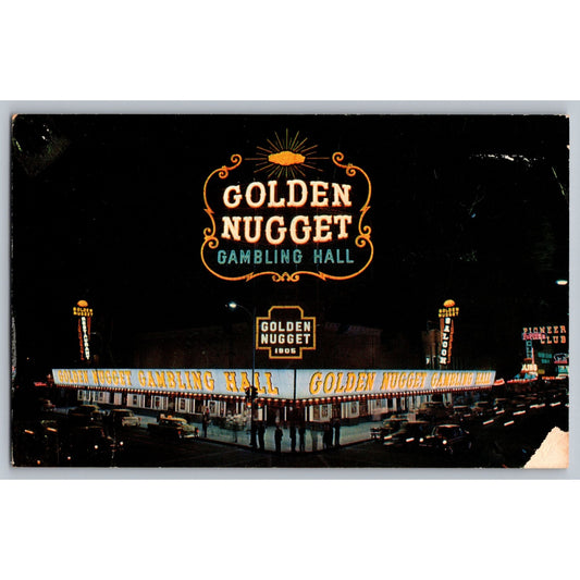 Las Vegas NV Nevada Golden Nugget Gambling Hall Chrome Postcard 1950s Night