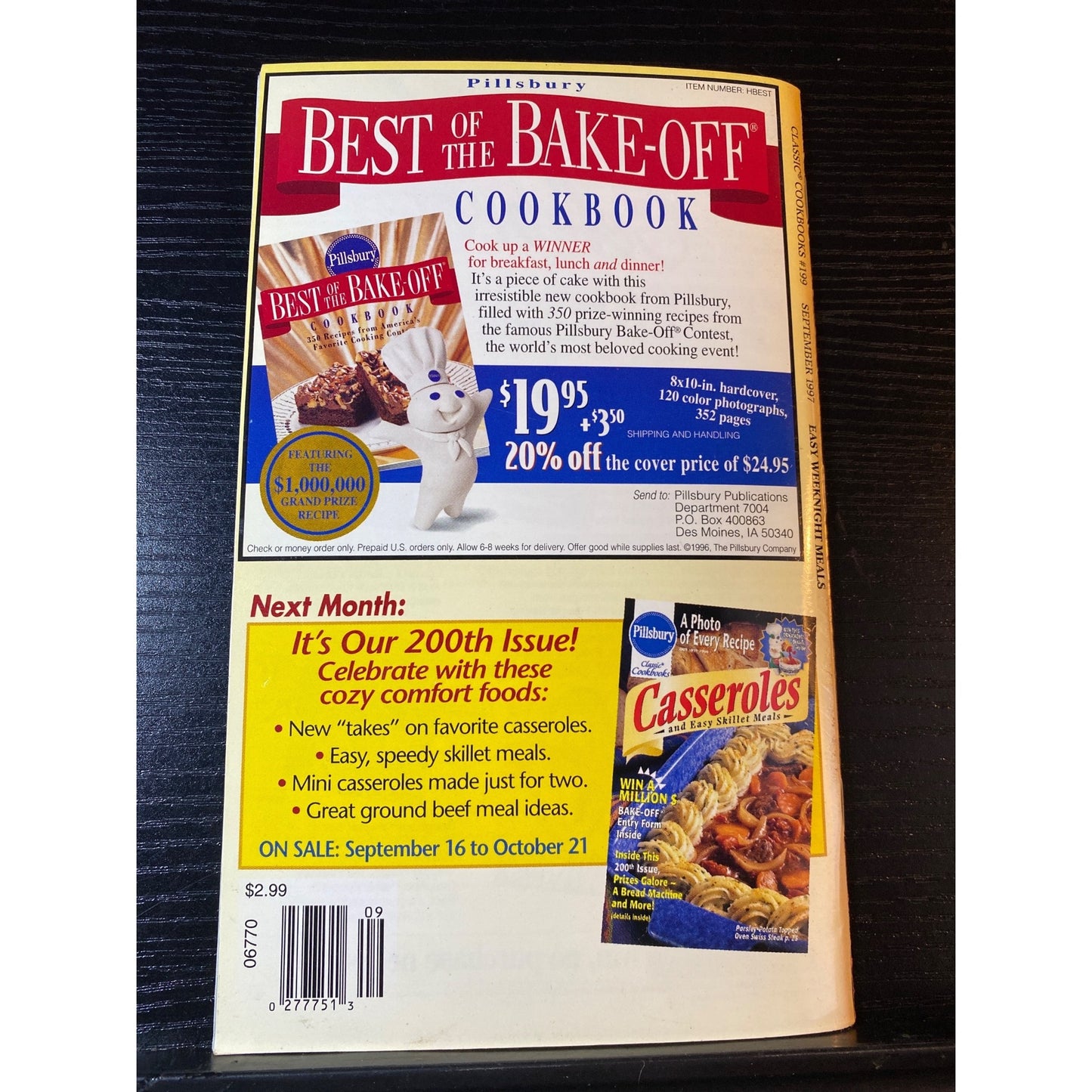 Pillsbury Classic Cookbook Booklet Easy Weeknight Meals Sep 1997 Issue No 199