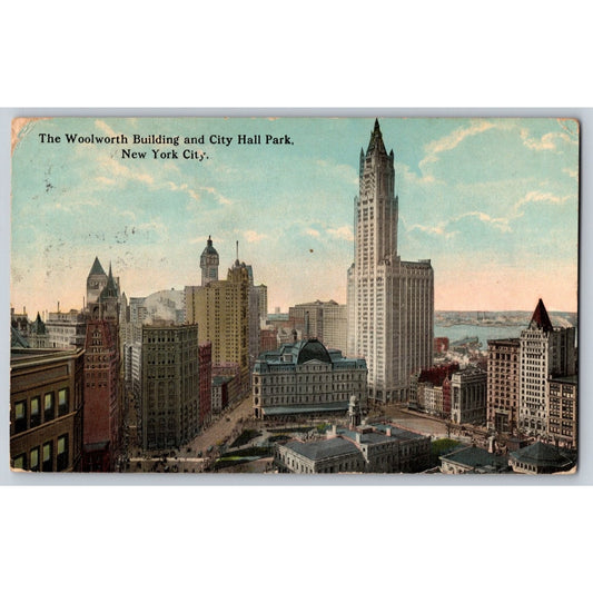 New York City NY Woolworth Building City Hall Park 1914 Undivided Back Postcard