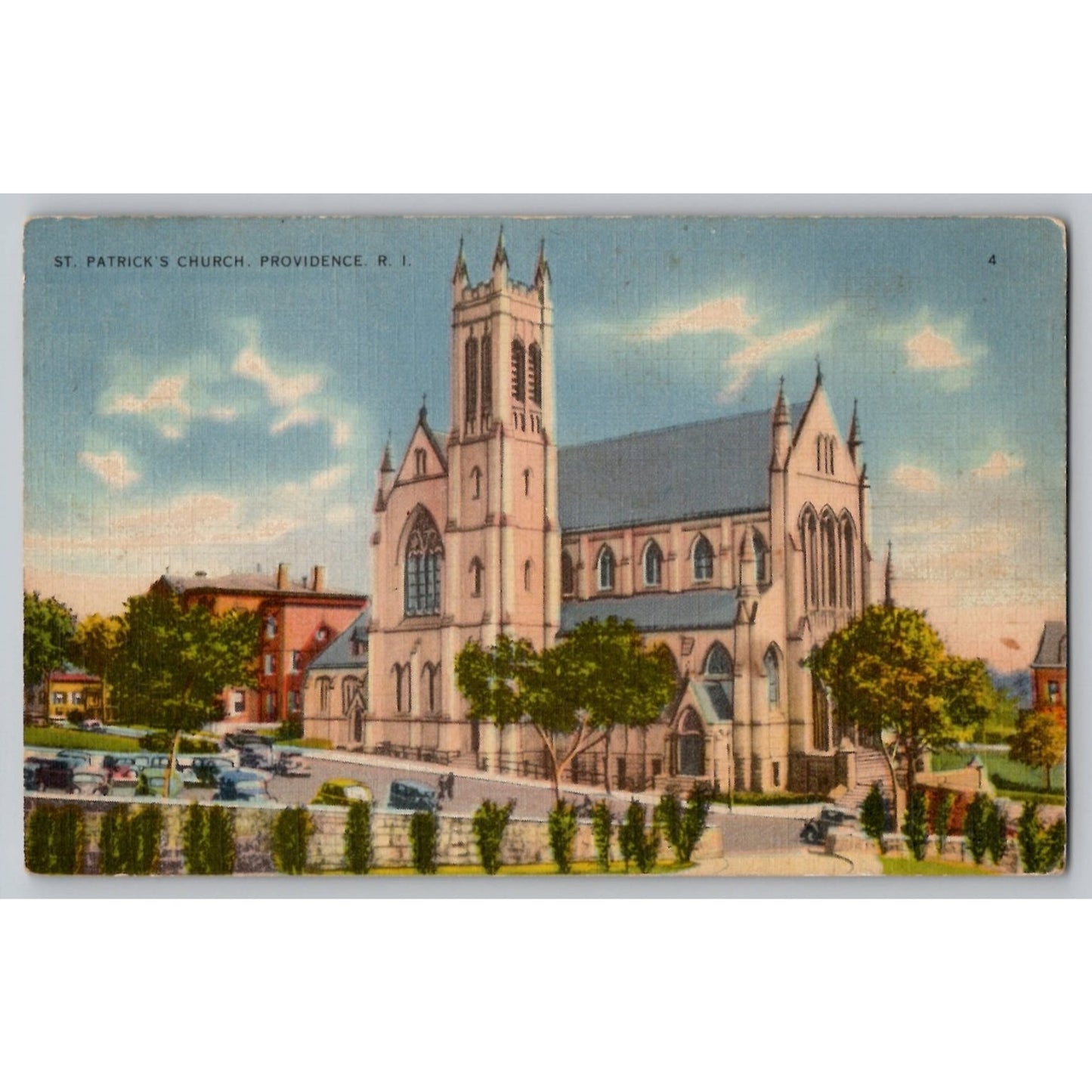 Providence RI Rhode Island St Patrick's Church 1938 Linen Postcard Used