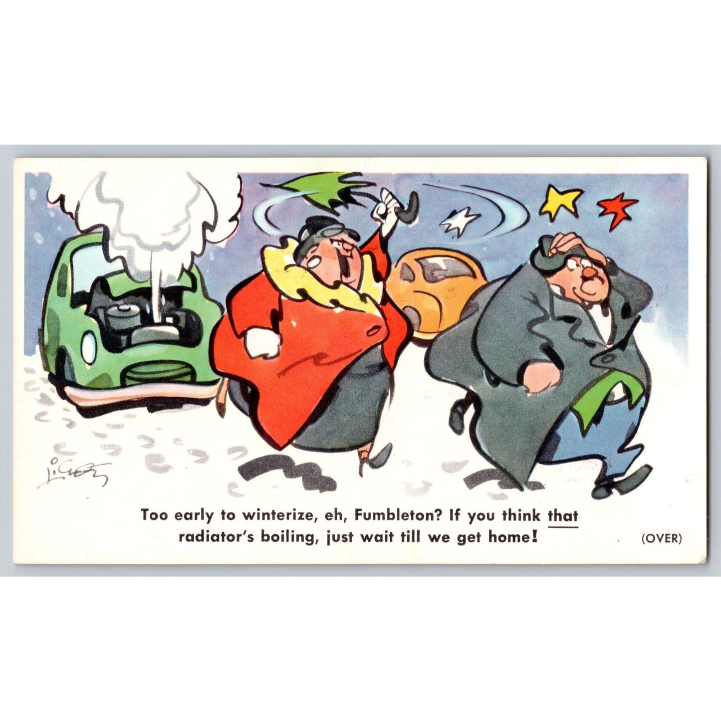 Postcard Car Winterizing Advertisement Prestone Brand Anti-Freeze Illustration