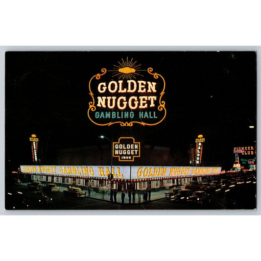 Las Vegas NV Nevada Golden Nugget Gambling Hall Neon Light Chrome Postcard