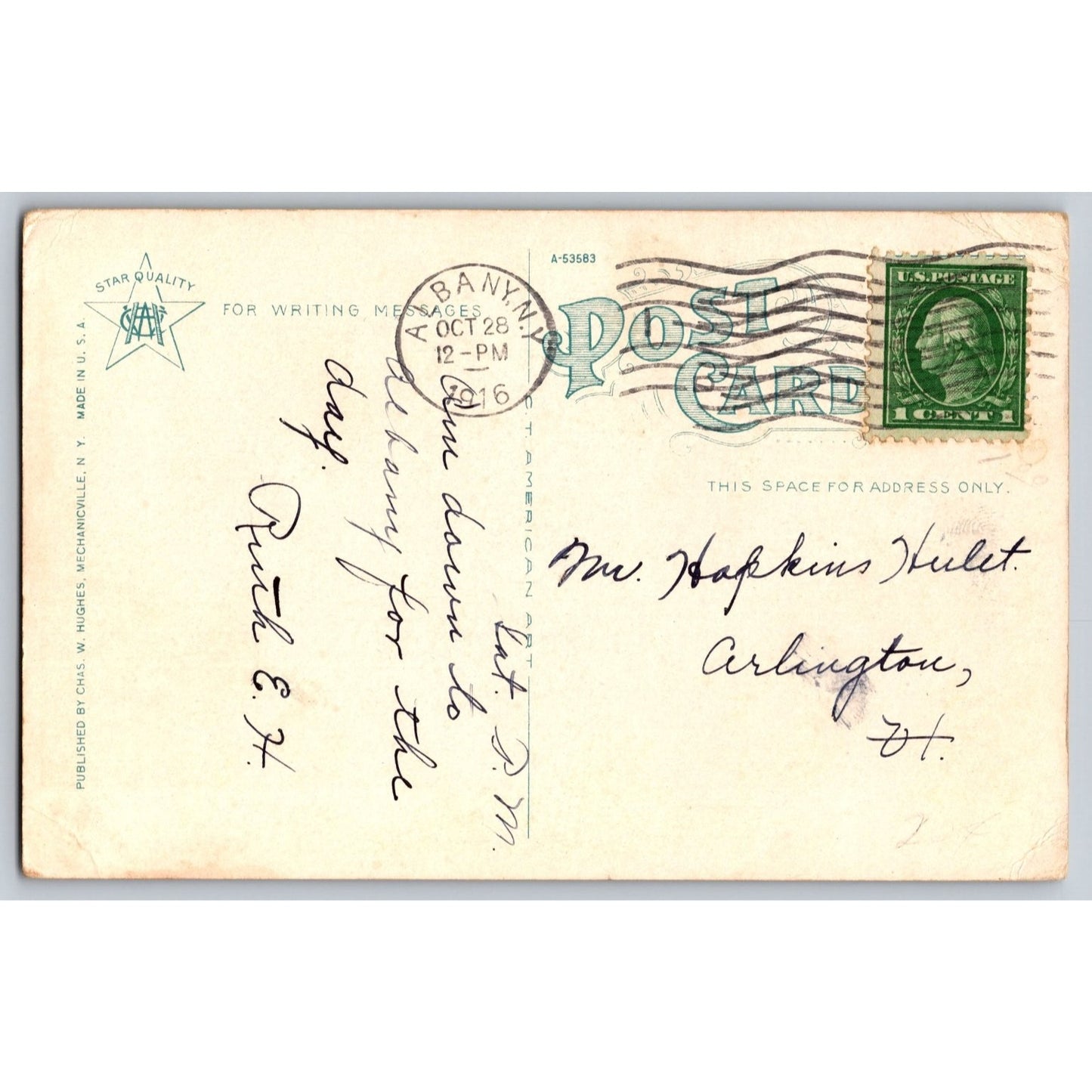 Albany NY New York State Capitol 1916 White Border Postcard Used