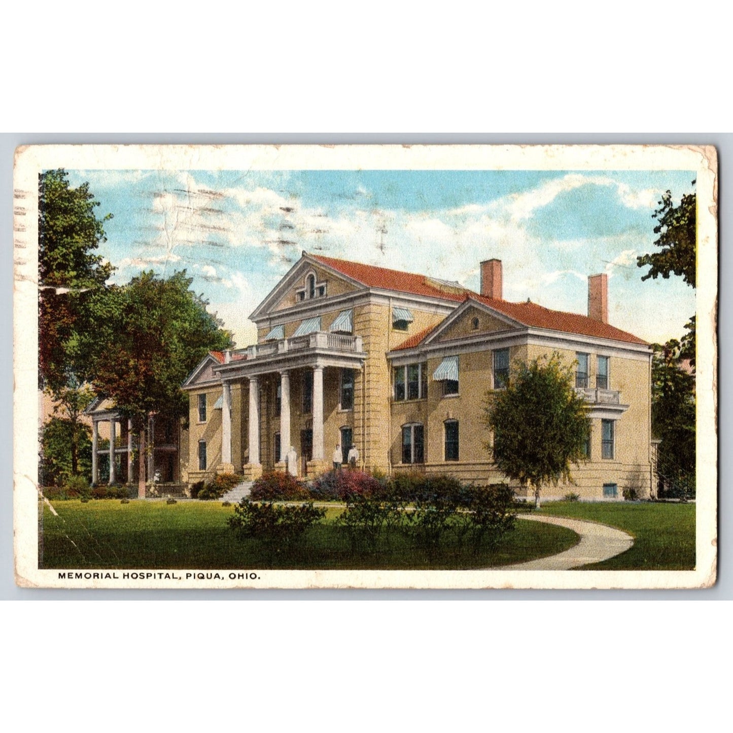 Piqua OH Ohio Memorial Hospital 1913 White Border Postcard Used