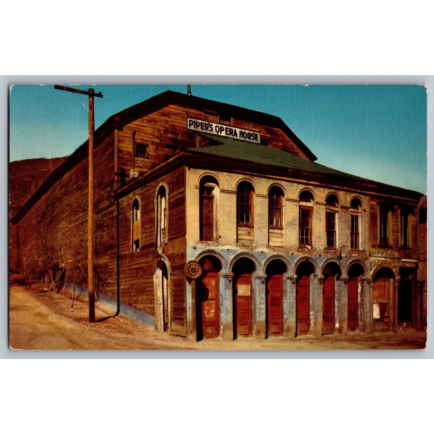Virginia City NV Nevada Pipers Opera House Chrome Postcard Old Lamp Post