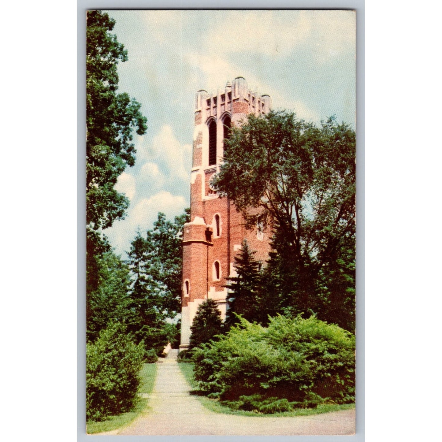 East Lansing MI Michigan State College Beaumont Tower 1950s Chrome Postcard