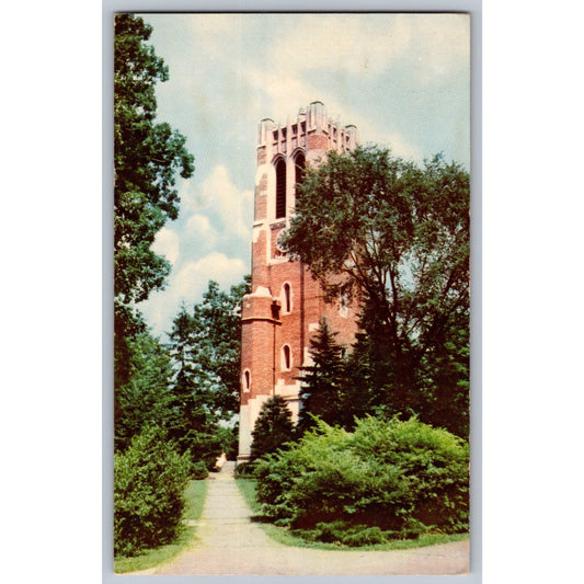 East Lansing MI Michigan State College Beaumont Tower 1950s Chrome Postcard