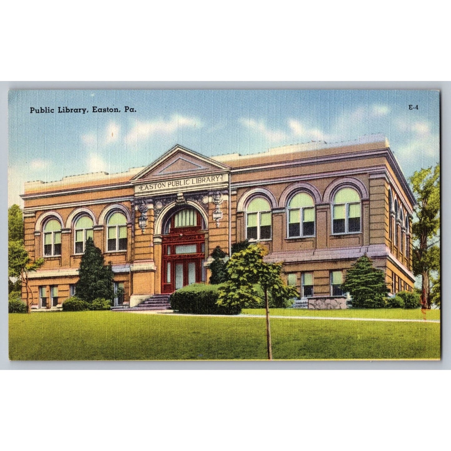 Easton PA Pennsylvania Public Library Linen Postcard R Ramsay Mebane