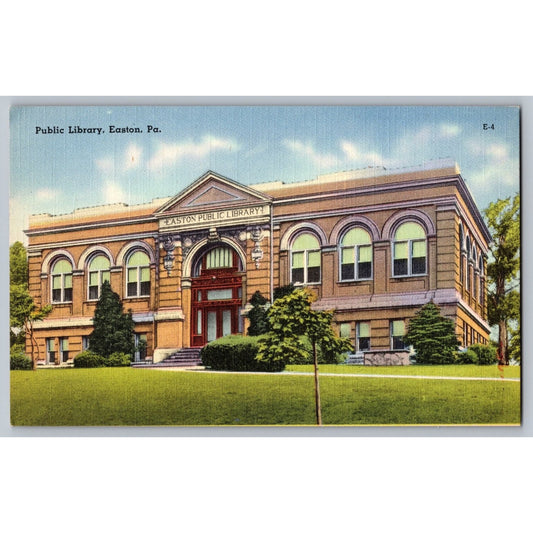 Easton PA Pennsylvania Public Library Linen Postcard R Ramsay Mebane