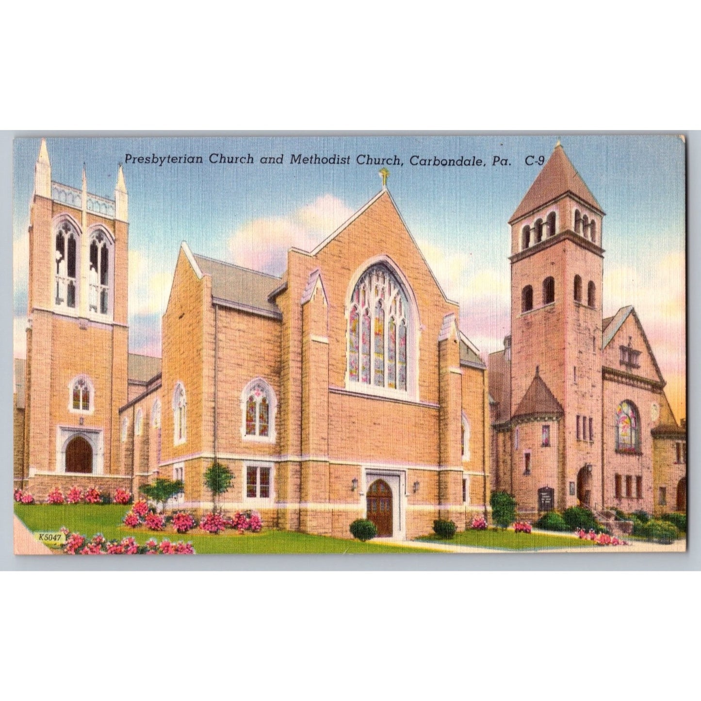 Carbondale PA Pennsylvania Presbyterian Methodist Church Linen Postcard Unused