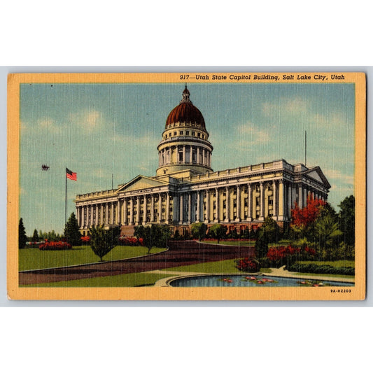 Salt Lake City UT Utah State Capital Building 1930s Linen Postcard Unused