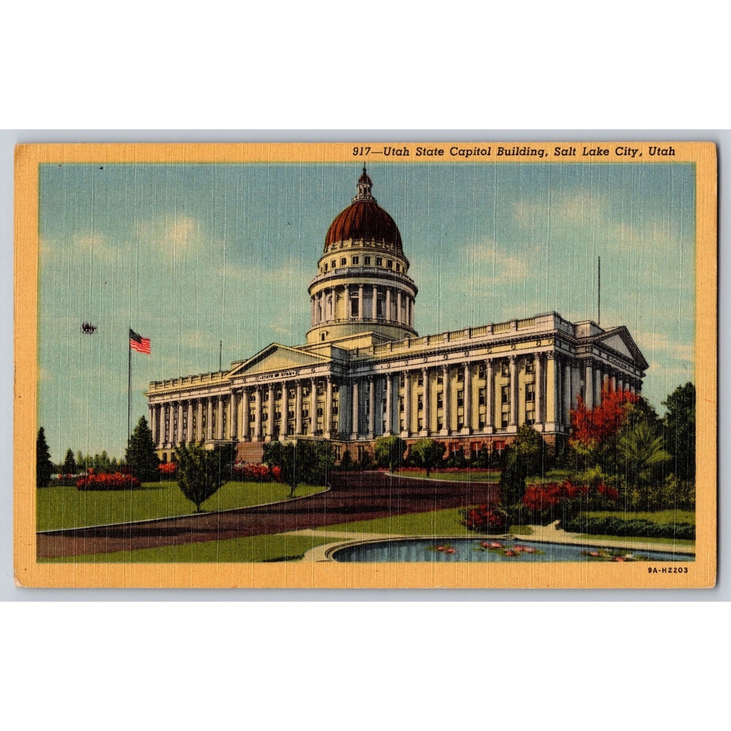 Salt Lake City UT Utah State Capital Building 1930s Linen Postcard Unused