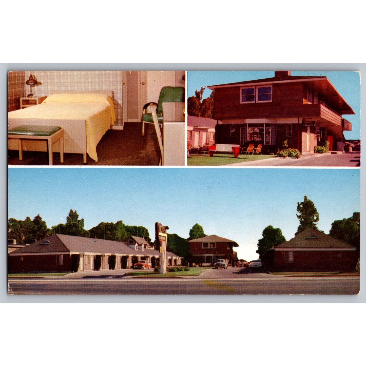 Eugene OR Oregon City Center Lodge Motel 3 View Chrome Postcard Unused