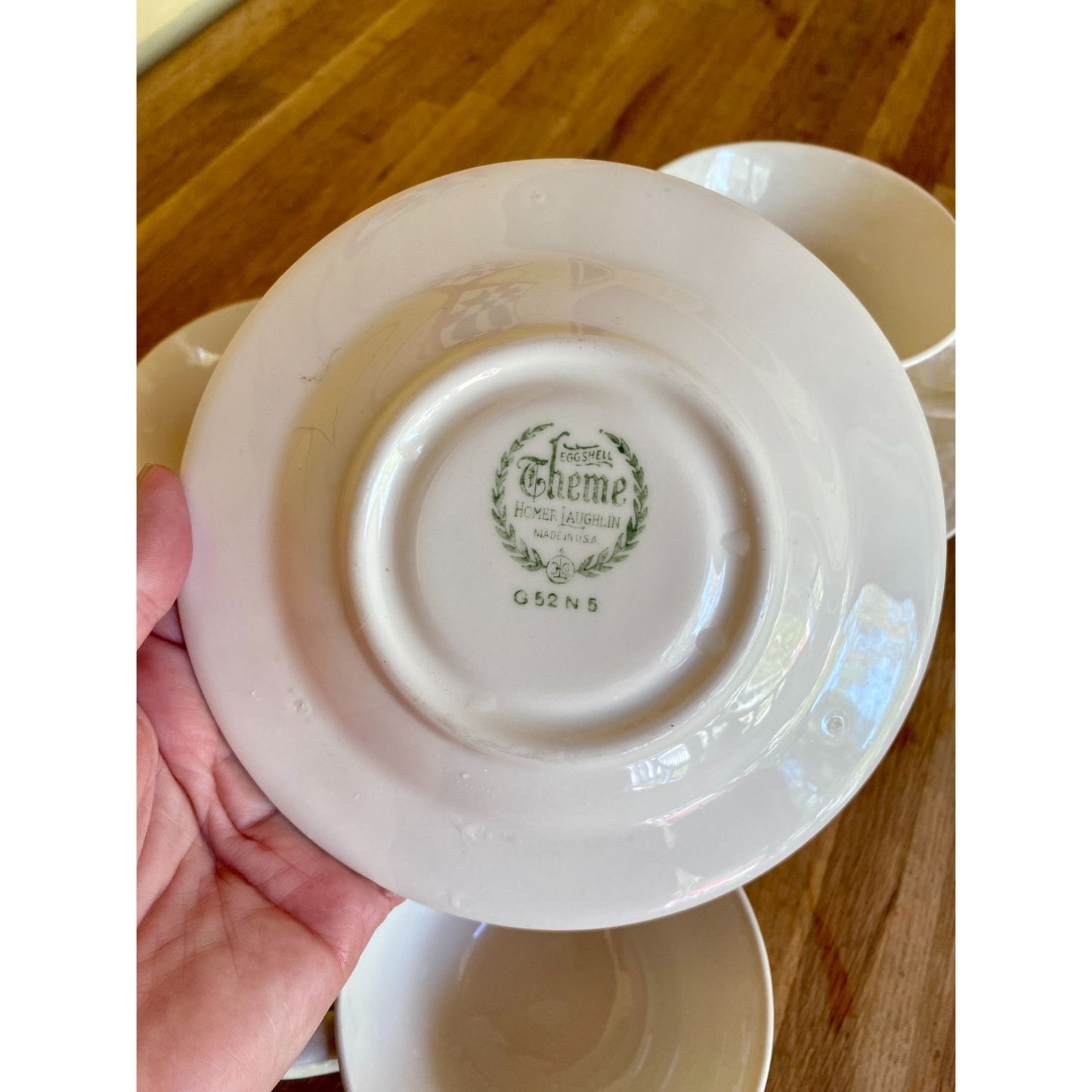 Homer Laughlin Eggshell Theme White Embossed Ceramic Teacups & Saucers With Grapevine Design Set of 4