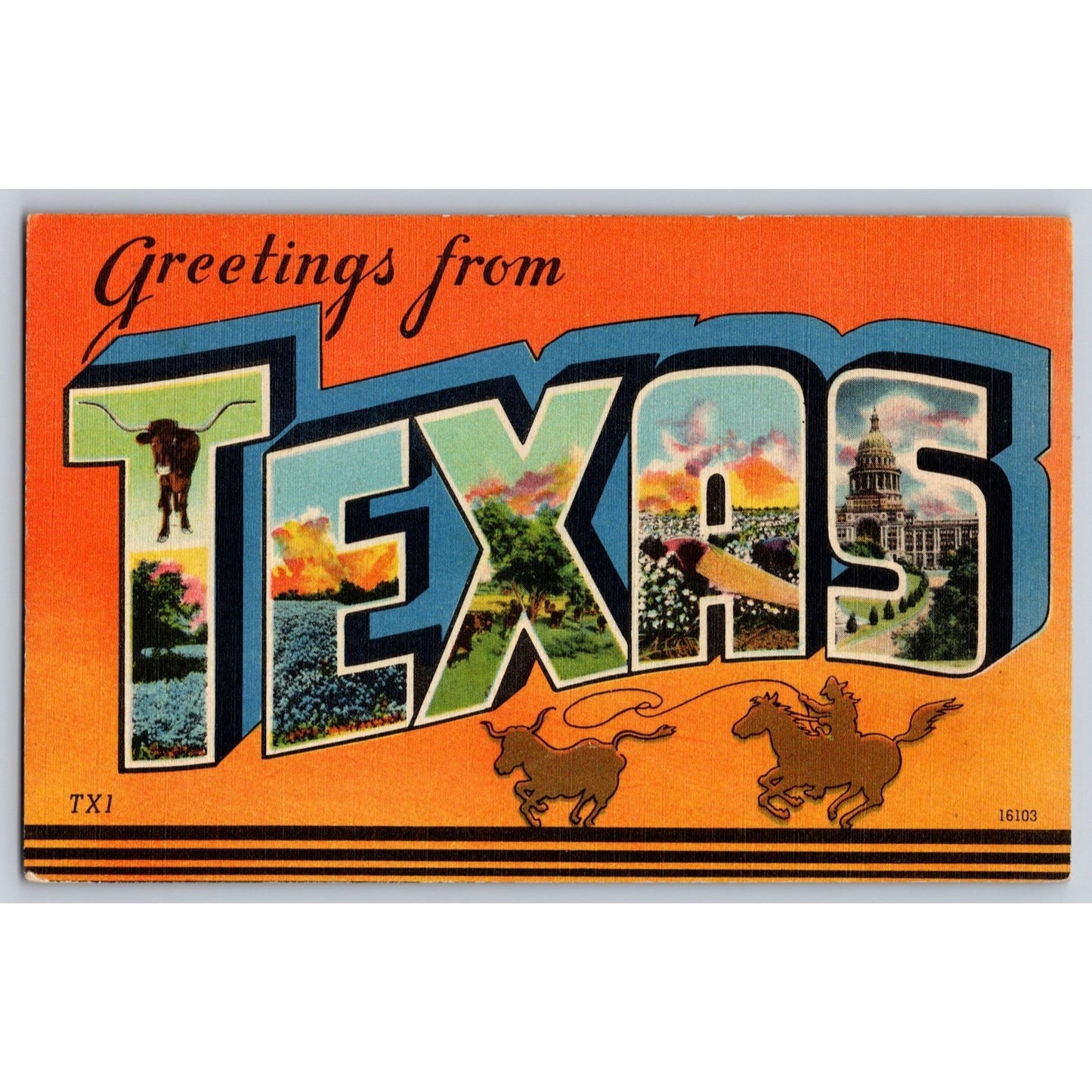 Texas TX Large Letter Greetings from Texas 1940s Linen Postcard Unused