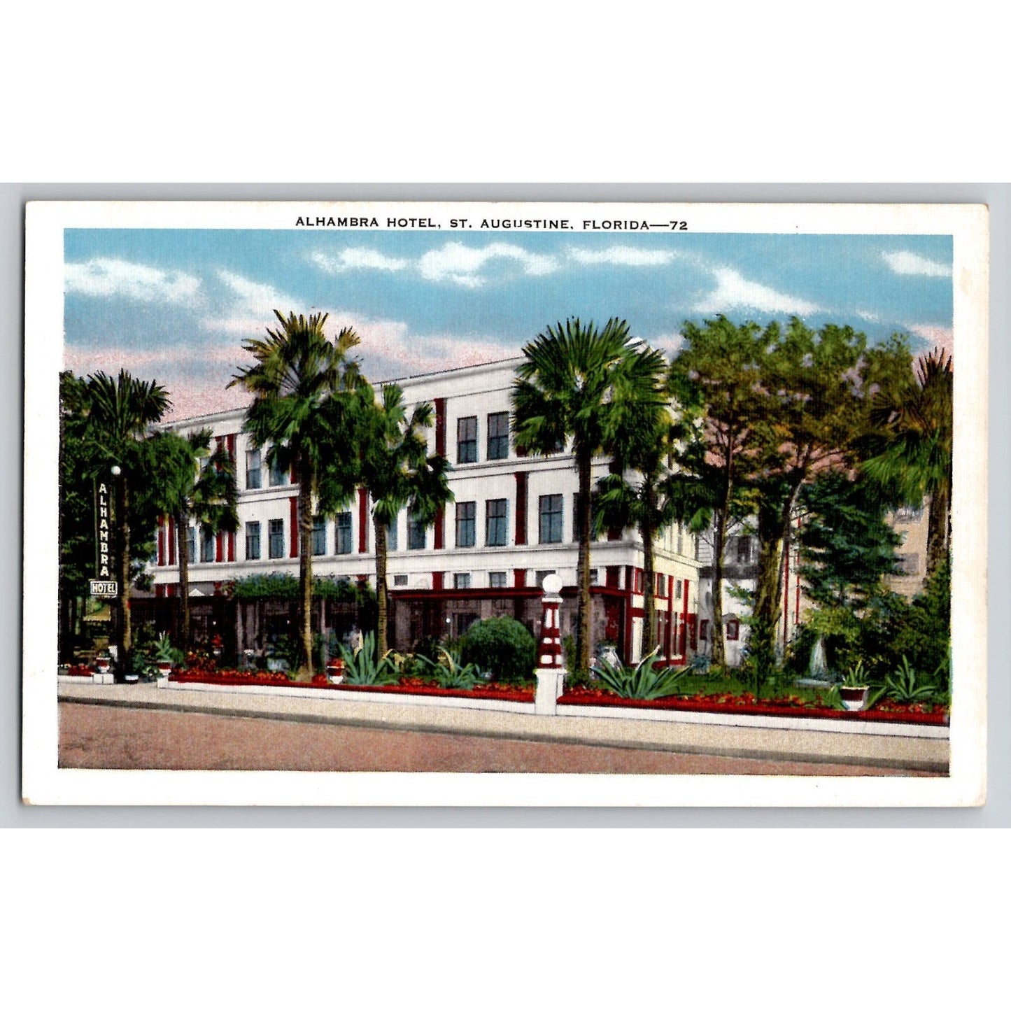 St Augustine FL Florida Alhambra Hotel 1920s White Border Postcard Unused