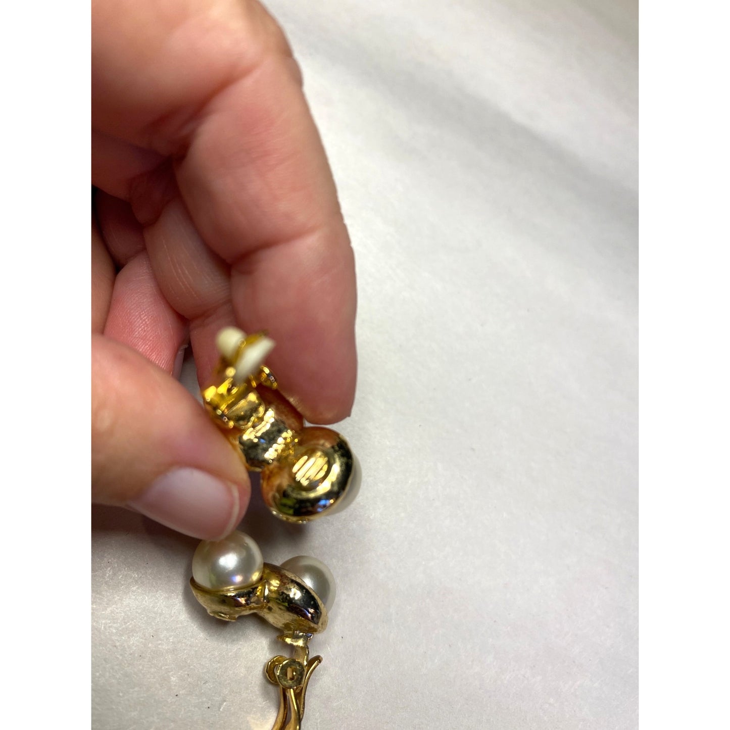 Vintage Faux Pearl Gold-Tone Clip-On Earrings Double Pearl Design Elegant & Classic Jewelry