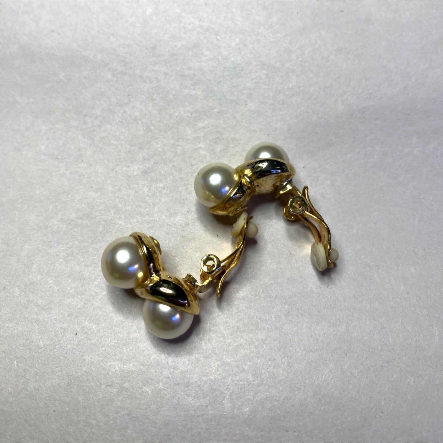 Vintage Faux Pearl Gold-Tone Clip-On Earrings Double Pearl Design Elegant & Classic Jewelry