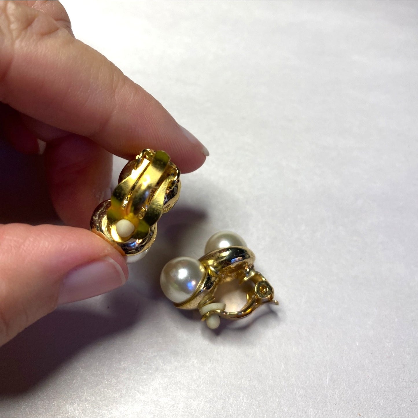 Vintage Faux Pearl Gold-Tone Clip-On Earrings Double Pearl Design Elegant & Classic Jewelry