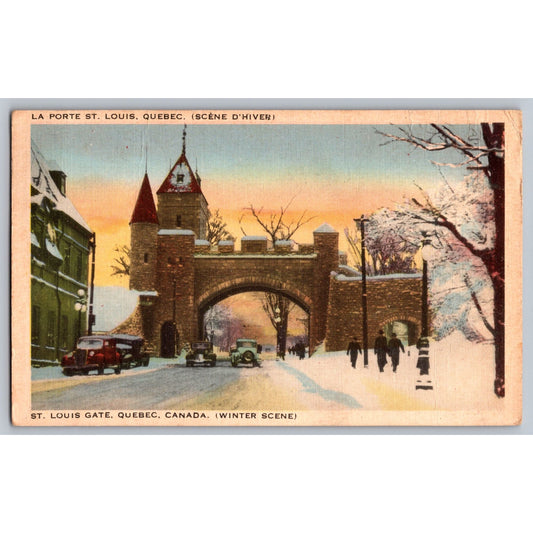 Quebec Canada St Louis Gate Winter Scene 1943 White Border Postcard