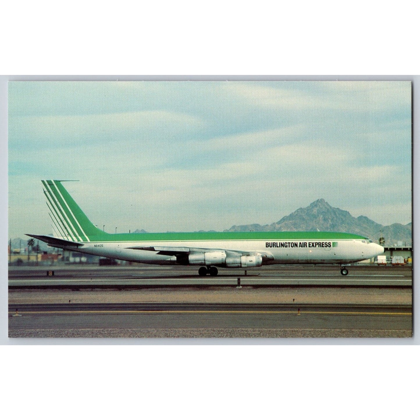 Phoenix AZ Arizona Sky Harbor Airplane Burlington Air Express Boeing B-707 Postcard