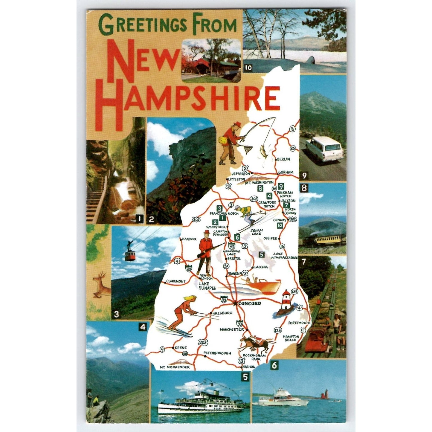 Map Postcard Greetings From New Hampshire NH Map Bromley & Co