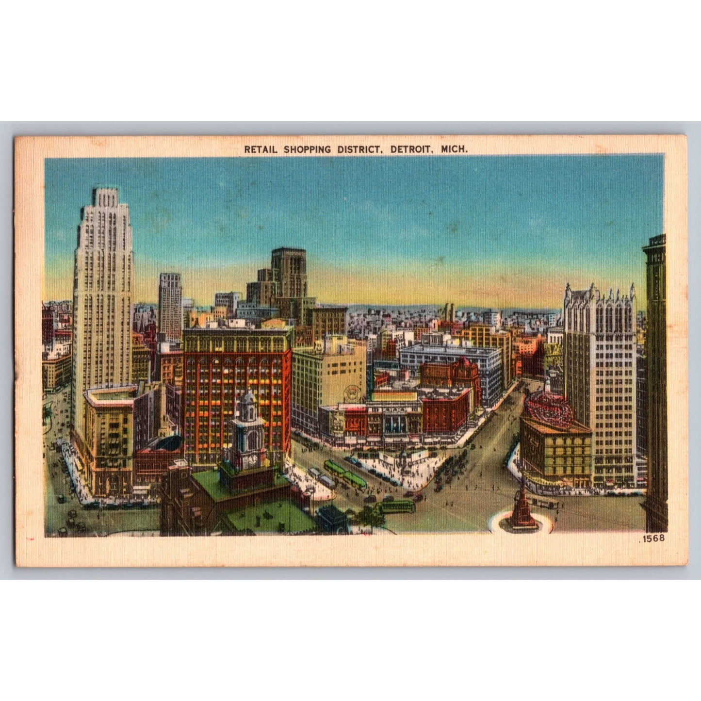 Detroit MI Michigan Retail Shopping District Birdseye View 1949 Postcard