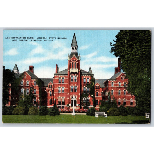 Lincolns IL Illinois Lincoln State School and Colony Admin Building Postcard
