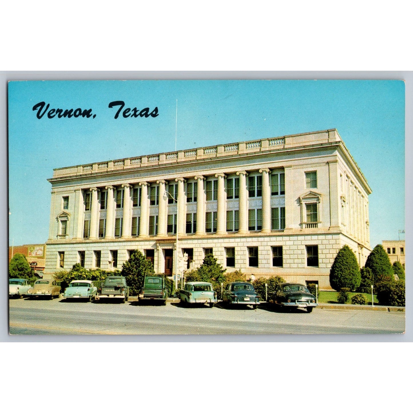 Vernon TX Texas Wilbarger County Courthouse Old Cars Chrome Postcard Unused