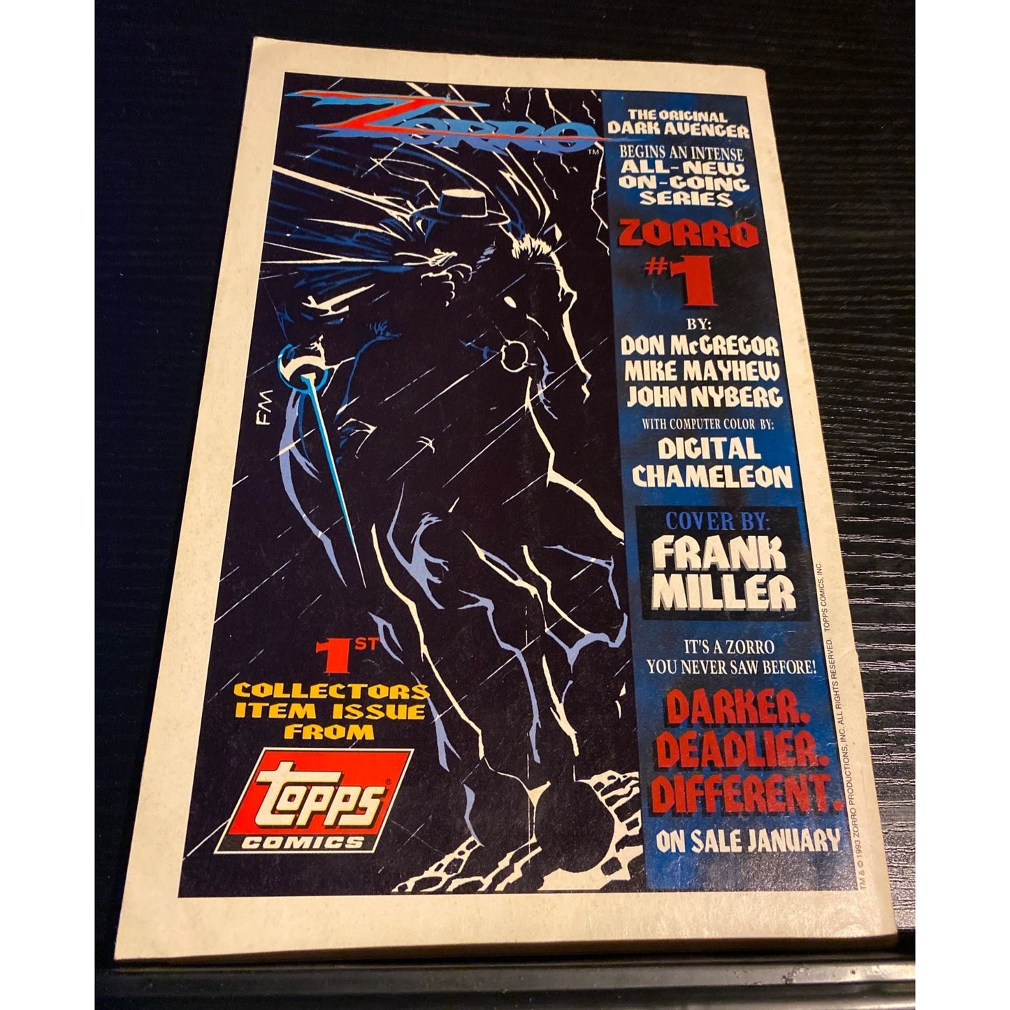 Jurassic Park Comic Book #1 Collectors Edition With 3 Topps Cards & Zorro #1 By Topps Comics