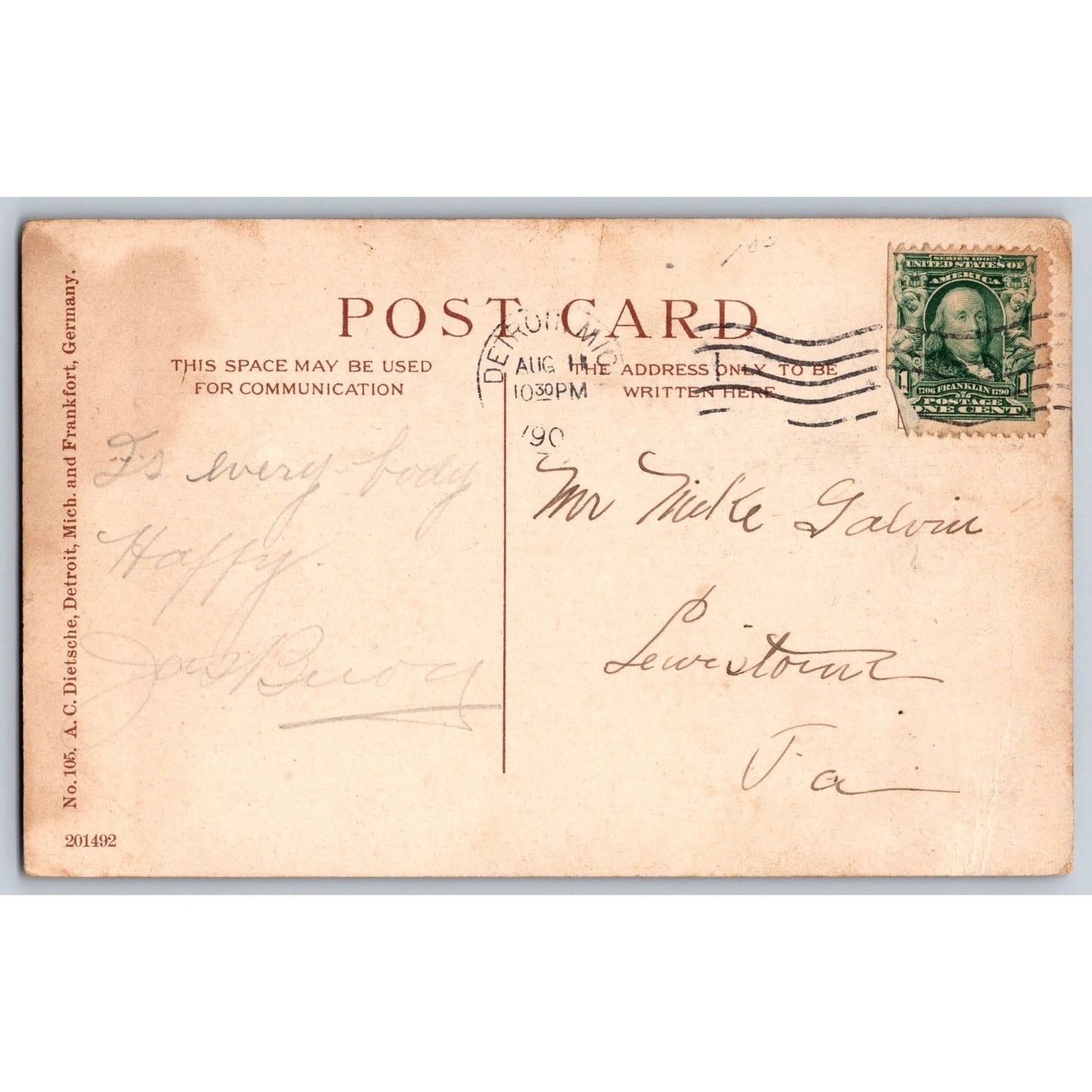 Detroit MI Michigan City Hall Majestic Building Early 1900s Divide Back Postcard