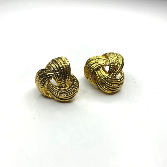 Vintage Earrings Clip On Gold Tone Rope Knot 80s Retro