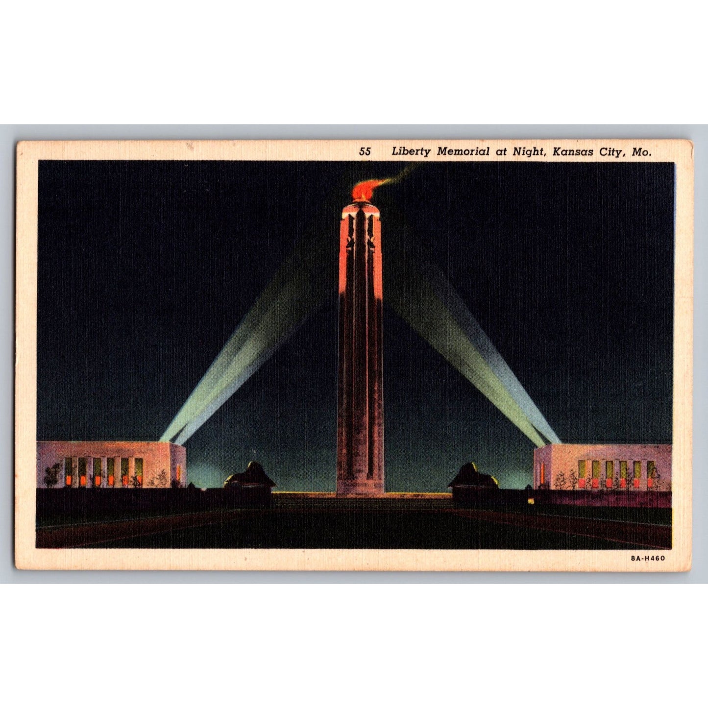 Kansas City MO Missouri Liberty Memorial Night White Border Postcard Unused