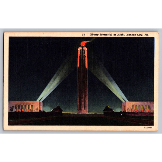 Kansas City MO Missouri Liberty Memorial Night White Border Postcard Unused