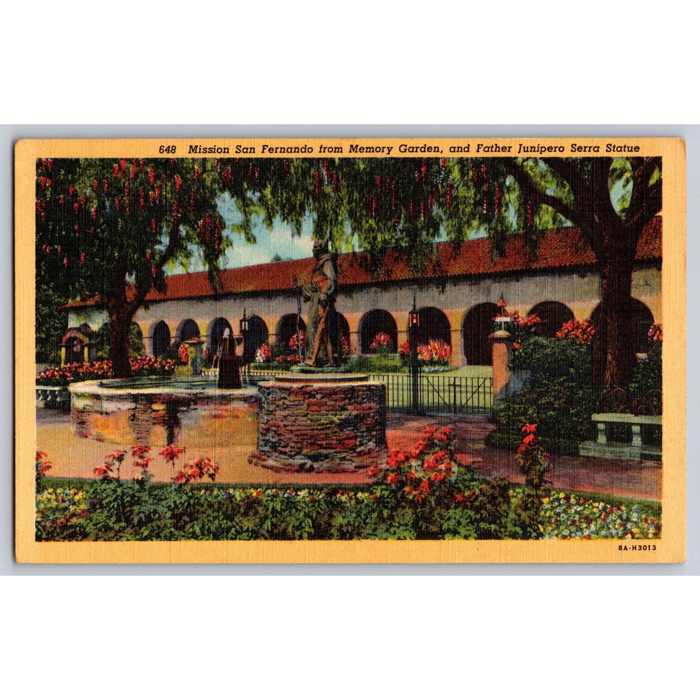 San Fernando CA California Mission Rey De España Memory Garden & Statue Postcard