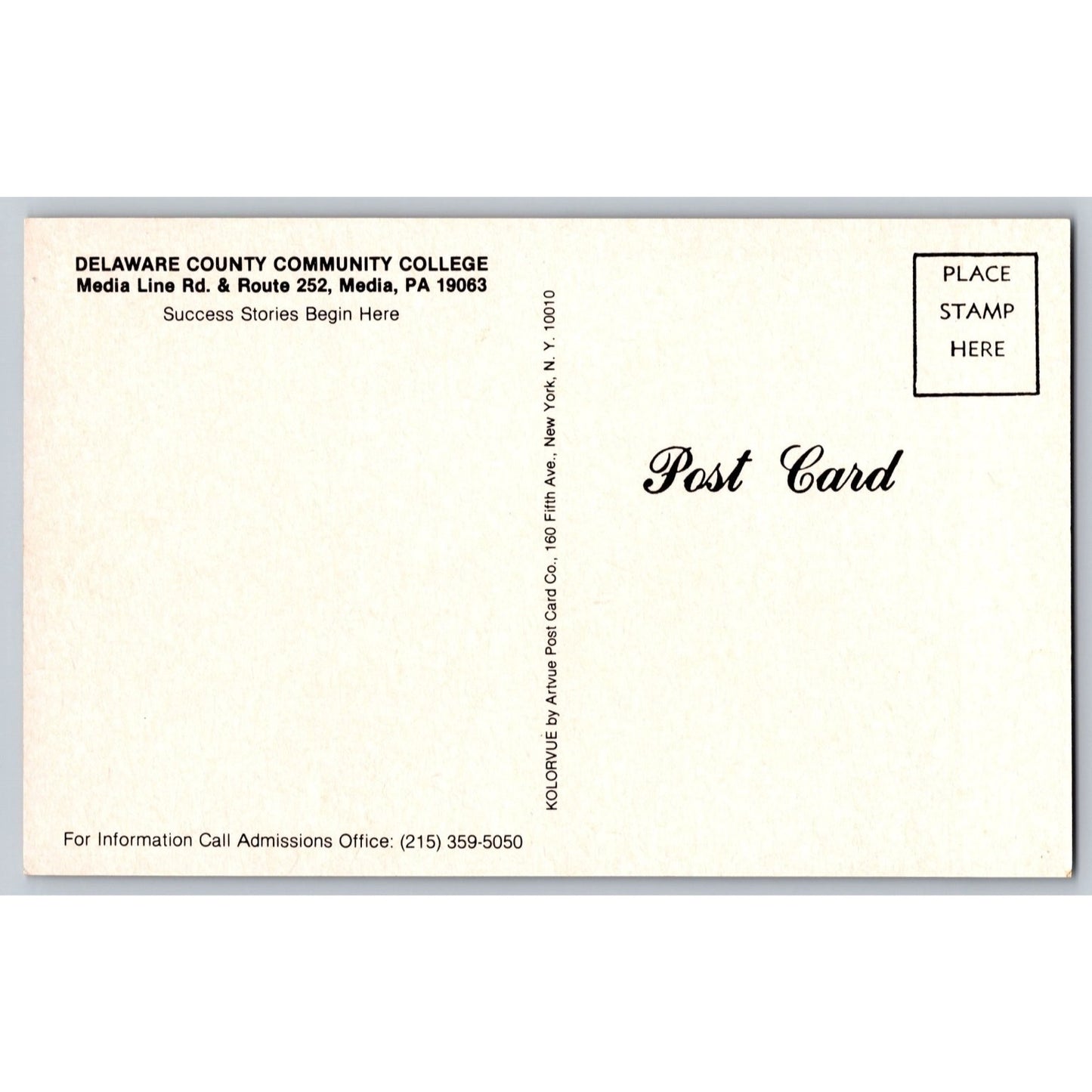 Delaware County PA Pennsylvania Community College Graduation Ceremony Postcard