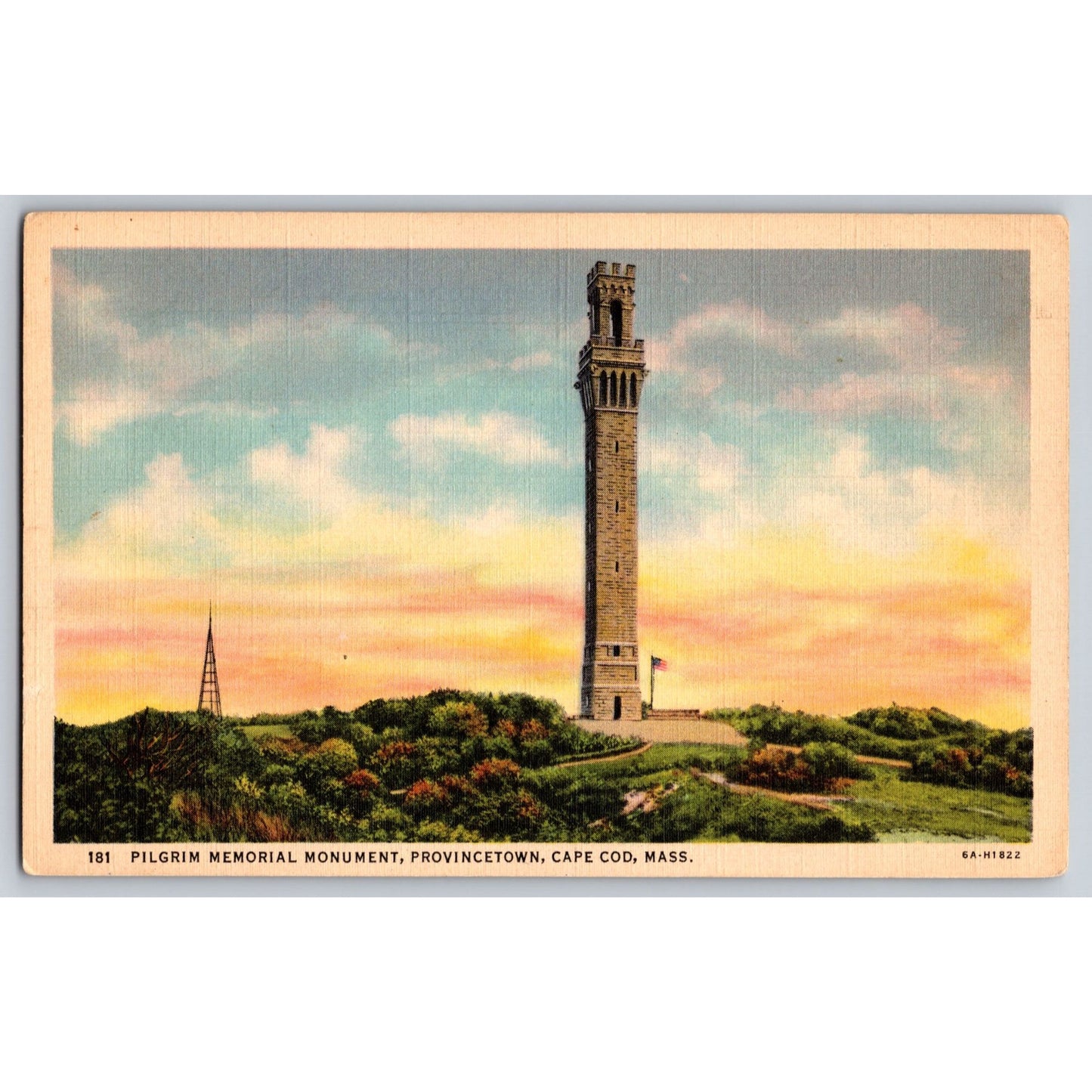 Provinceton Cape Cod MA Massachusetts Pilgrim Memorial Monument Linen Postcard