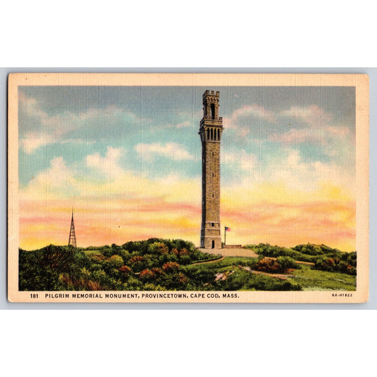 Provincetown Cape Cod MA Massachusetts Pilgrim Memorial Monument Linen Postcard